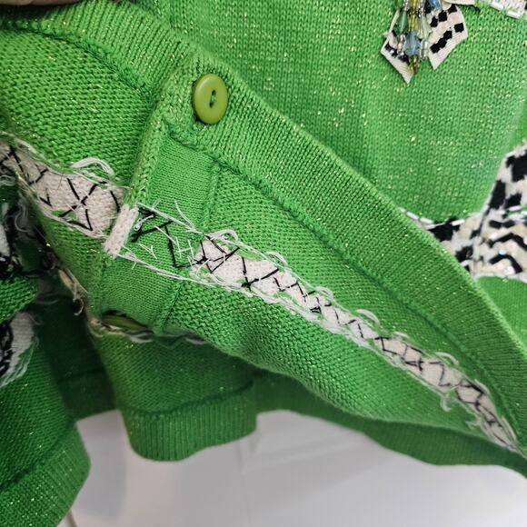Vintage Design Options Cardigan Womens Med Green Sequins Beaded Glam Grandmacore - Picture 6 of 13